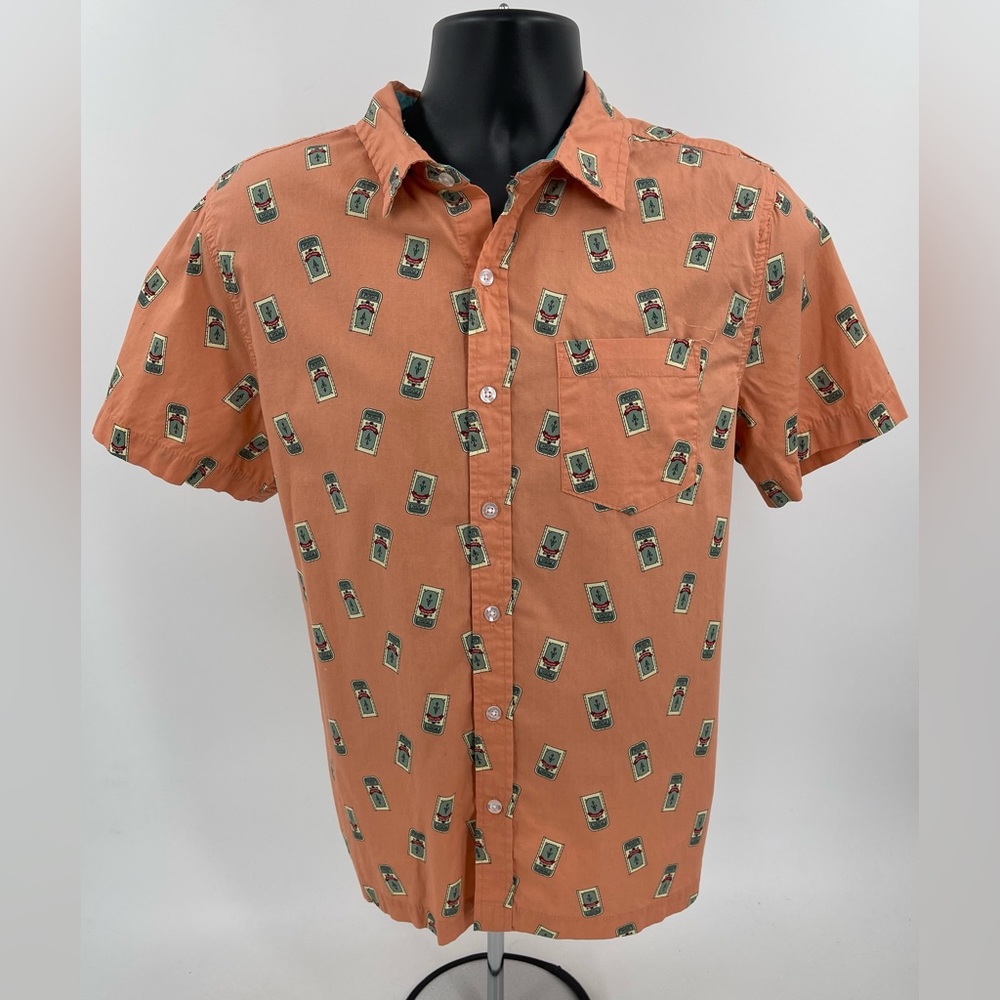 Disney Parks Trash Can Shirt Orange - Peach Button-Down Short Sleeve Men's Med M